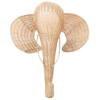 Beliani Decoraci&oacute;n De Pared Cabeza De Elefante Infantil Hecho A Mano Boho Rat&aacute;n Claro Gruney