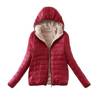 Generic 2024 Womens Thickened Down Jacket Parka Hooded Solid Womens Lightweight Long Sleeved Water Resistant Packable Puffer Jackets Down Coat Women Short Fit