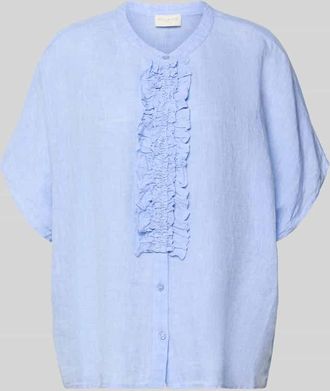 Milano Milano Italy Relaxed Fit Leinenbluse mit R&uuml;schen in Hellblau, Gr&ouml;&szlig;e 36-38