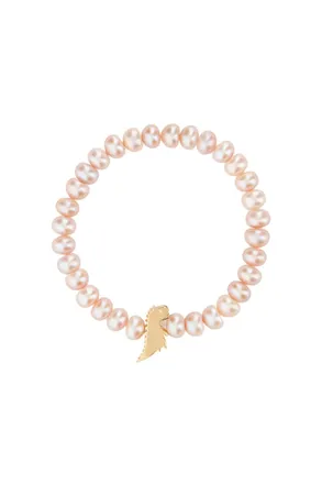 Aliita Stretch Bracelet With Pink Freshwater Pearls And Dinosaur Charm