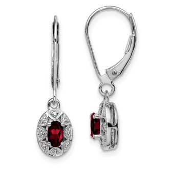 Diamond2Deal Sterling Silver Rhodium-plated Diam. & Garnet Earrings