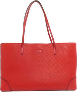 Gucci Red Color Leather Tote Bag (Pre-Owned)