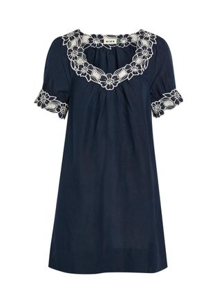 Rixo Rixo Cristina Floral-embroidered Linen-blend Mini Dress - Navy - 16 (UK 16 / XL)