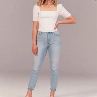 Abercrombie & Fitch Curve Love High Rise Mom Jeans In Blue