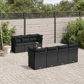 vidaXL Set De Sof&aacute;s De Jard&iacute;n 8 Piezas Y Cojines Rat&aacute;n Sint&eacute;tico Negro Vidaxl