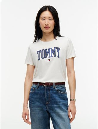 Tommy Hilfiger Womens Varsity Tommy Logo T-Shirt - Ivory - XXL