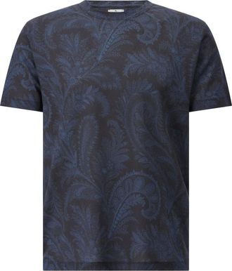 Etro Tops, Heren, Blauw, L, T-shirt met Paisley-patroon