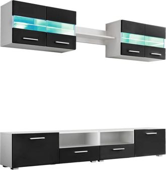 vidaXL Vidaxl - Mueble de salón de tv con luces led negro brillante 5 piezas