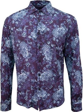 Lords of Harlech Sherlock Tailored Merino Wool Shirt in Roma Floral Plum at Nordstrom, Size X-Large