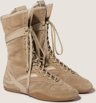 Miu Miu Gymnasium suede and shearling boxer boots