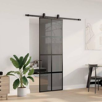 Berkfield Home Sliding Door with Hardware Set Black 76x205 cm Tempered Glass