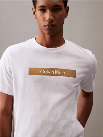 Calvin Klein Mens Box Foil Logo Graphic Crewneck T-Shirt - White - S