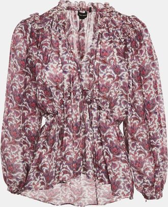 Isabel Marant Purple Printed Silk Ruffle Detail Top