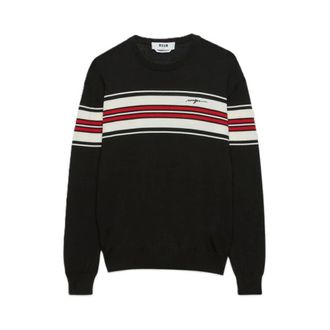 Msgm Round-neck Knitwear, male, Black, Size: XL Stylish Sweatshirts and Hoodies