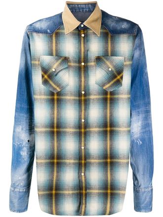 Dsquared2 patchwork button shirt - men - Cotton/Spandex/Elastane - 46 - Blue