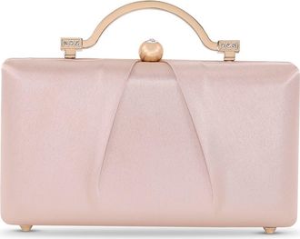 Badgley Mischka Emma Satin Minaudiere with Outer Pocket in Champagne at Nordstrom, Size Small