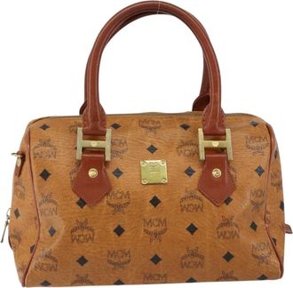 MCM Visetos Logogramme Handbag Canvas And Leather Brown Canvas Handbag (Pre-Owned)
