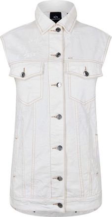 A|X Armani Exchange Womens Regular Fit Sleeveless Shirt in Ether Embrdery - White - Size 10 UK