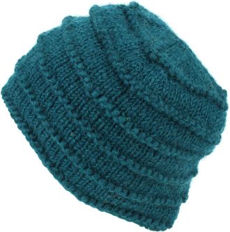 Loud Elephant Chunky Ribbed Wool Knit Beanie Hat with Space Dye Design - Teal