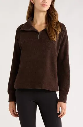 Zella Half Zip Waffle Stitch Sweatshirt in Brown Mole Marl at Nordstrom Rack, Size X-Large