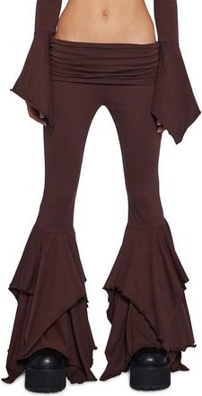 Dolls Kill F is for Fairies Flare Pants by Current Mood - Foldover Waist with Wide Leg and Handkerchief Design, Brown, XXL