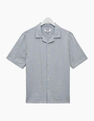 Wax London Mens Wax London Didcot Double Weave Seersucker Short Sleeve Shirt - Blue - Size: 38/Regular