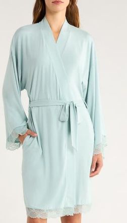 Nordstrom Moonlight Eco Lace Trim Robe in Teal Mist at Nordstrom Rack, Size Medium