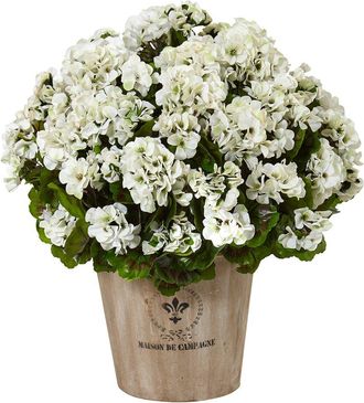 Nearly Natural Indoor/Outdoor Uv-Resistant Geranium Silk Flowering Plant In Farmhouse Planter
