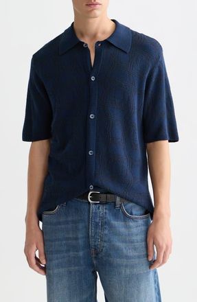 Scotch & Soda Tone-on-Tone Jacquard Short Sleeve Button-Up Knit Shirt in Horseshoes Infinity at Nordstrom, Size Xx-Large