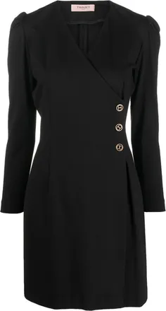 Twin-Set long-sleeve wrap dress - women - Viscose/Polyamide/Spandex/Elastane - 44 - Black
