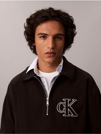 Calvin Klein Jeans Calvin Klein Mens Double Knit Monogram Zip Polo Sweatshirt - Black - XL