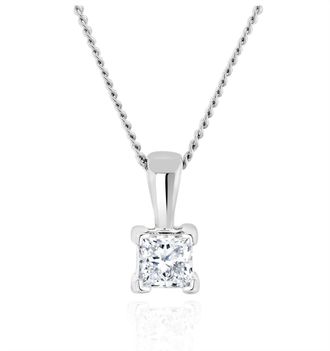 The Diamond Store Princess Cut Lab Diamond Pendant Necklace 0.15CT in 9K White Gold