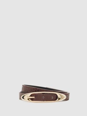 Reiss Burgundy Croc-effect Leather Oval-buckle Belt, L