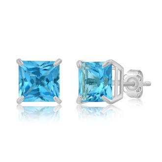 MAX + STONE 14k Yellow or White Gold 7mm Princess Cut Gemstone Square Stud Earrings