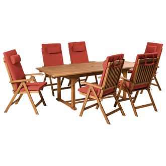 Beliani Conjunto De Comedor Para Jard&iacute;n De Madera De Acacia Ajustable Plegable 6 Plazas Cojines Gris Pardo Exterior Java