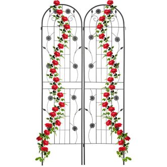 Relaxdays Relaxdays Soportes Para Plantas, Set De 2, 200 X 50 Cm, Metal, Enrejado Para Trepadoras, Aut&oacute;nomos, Con Estacas, Negro