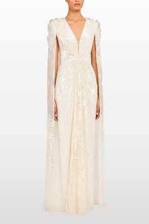 Jenny Packham Goldfinger Sequin-Embellished Maxi Dress in Vanilla at Nordstrom, Size 14 Uk