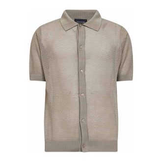 Tagliatore Cardigans, male, Gray, Size: 2XL Pointelle Knit Button-Up Shirt