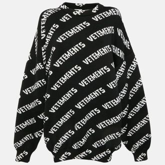 VETEMENTS Black/white Logo Jacquard Rib Knit Sweater