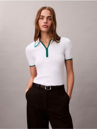 Calvin Klein Jeans Calvin Klein Womens Quarter Zip Classic Polo Shirt - White - XS