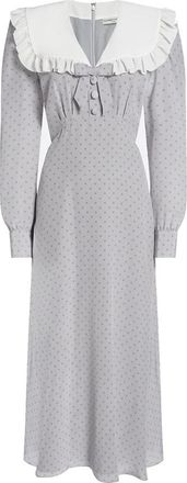 Alessandra Rich Gepoederde Polka Dot Midi Jurk met Ruches - Dames - Casual kleedjes - Grijs - L - Kleedjes