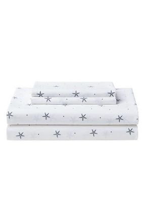 Nautica Star Spangled Coastal 200 Thread Count Cotton Percale Sheet Set in White/Dark Blue at Nordstrom Rack, Size Twin X-Long