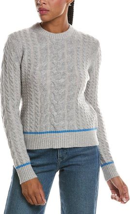 Fort&eacute; Cashmere Plaited Tipped Cable Crewneck 100% Cashmere Sweater