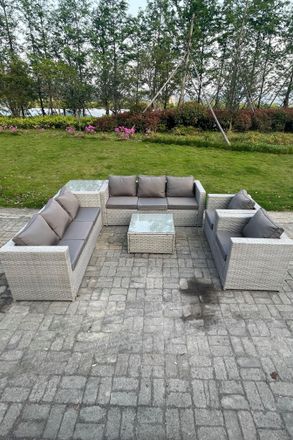 Fimous Light Grey Corner Rattan Garden Outdoor Sofa Set Chairs Sofa Side Table 8 Seater
