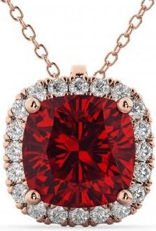 Allurez Halo Ruby Cushion Cut Pendant Necklace 14k Rose Gold (2.02ct)