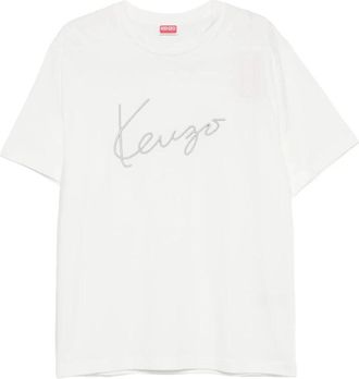 Kenzo Signature T-shirt met borduursel - Heren - T-shirts - Wit - M - Katoen - Tops