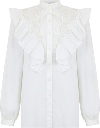Alberta Ferretti Blouse met ruches - Dames - Blouses - Wit - S - Katoen - Overhemden