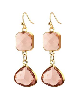 Liv Oliver 18K Plated 14.75 Ct. Tw. Pink Quartz Double Drop Earrings