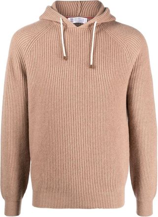 Brunello Cucinelli cashmere ribbed hoodie - men - Cashmere - 46 - Neutrals
