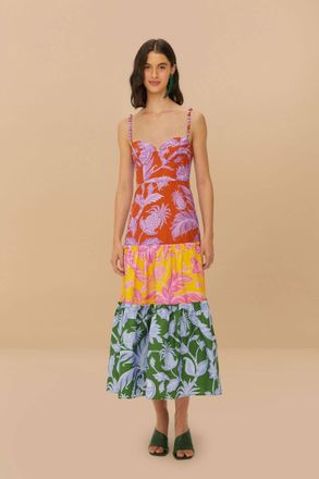 Farm Rio Sleeveless Midi Dress In Tropical Swing Mix